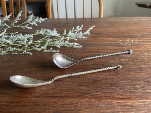 北歐老件|古董銀螺旋飾紋17cm小茶匙