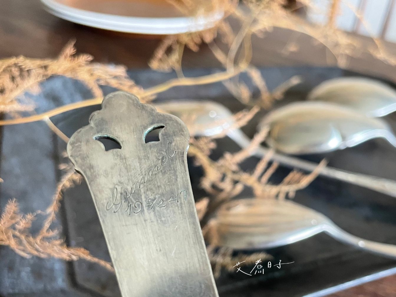 北歐老件|古董銀特殊飾紋20~22.3cm分餐勺:圖片 10
