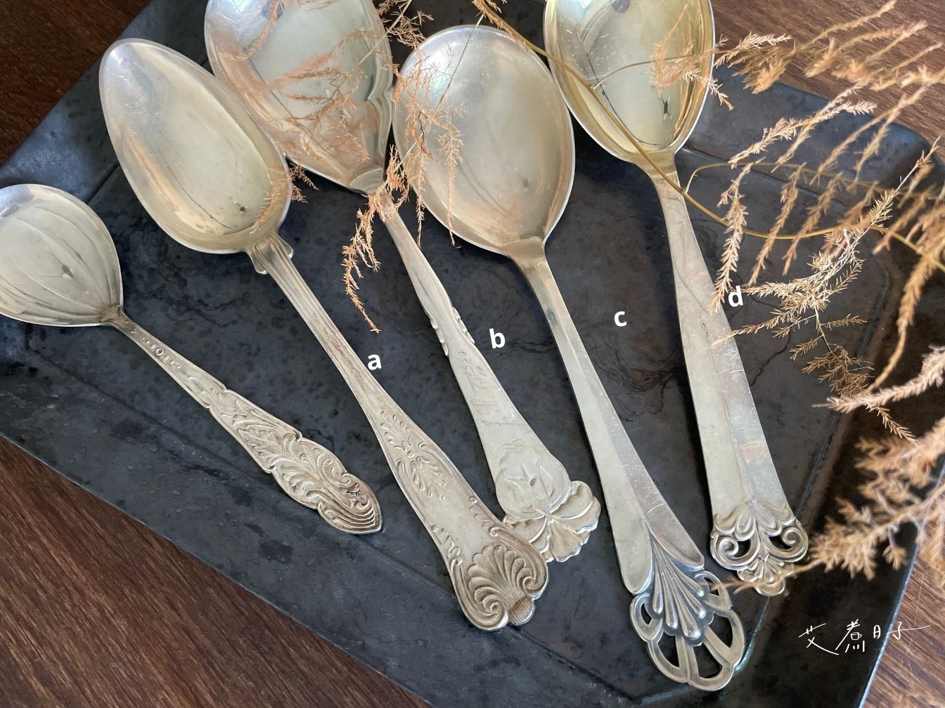 北歐老件|古董銀特殊飾紋20~22.3cm分餐勺