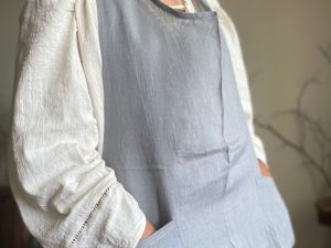 Horn Please｜印度手工 100%麻 柔美色系 繞脖圍裙 - 灰藍