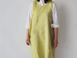 Alternative view of Horn Please｜印度手工 100%麻 人字紋 交叉圍裙 - 黃