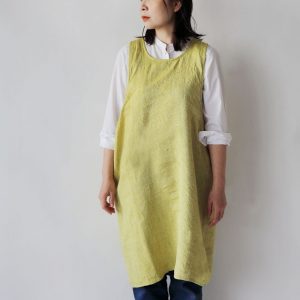 Alternative view of Horn Please｜印度手工 100%麻 人字紋 交叉圍裙 - 黃