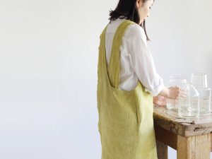 Horn Please｜印度手工 100%麻 人字紋 交叉圍裙 - 黃